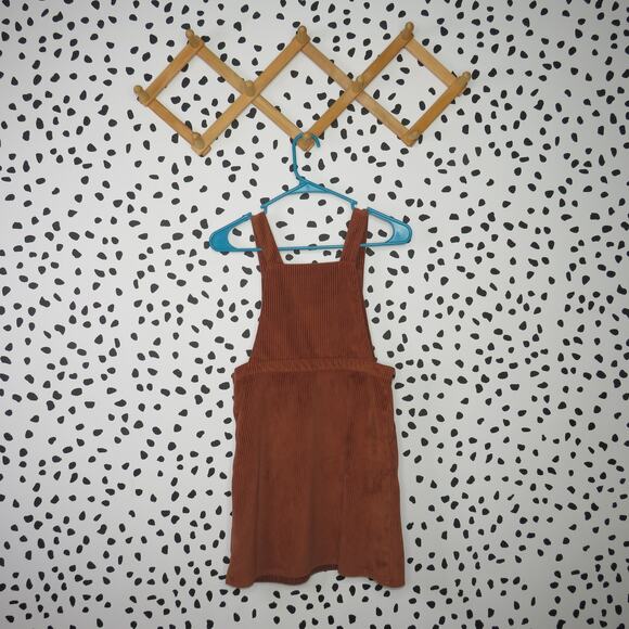 Wonder Nation Brown Ribbed Velvet Button Strap Pinafore Girls Overall Dress - Picture 3 of 7